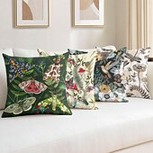 baratos estilo floral e plantas-Capa Decorativa de Almofadas de Insetos Florais 1PC Capa de Almofada Quadrada Macia para Sofá do Quarto Sala de Estar Primavera Verão