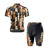 cheap Men&#039;s Clothing Sets-Men&#039;s Cycling Jersey with Shorts Dog Short Sleeve Bike Clothing Suit with 3 Rear Pockets Mountain Bike MTB Road Bike Cycling Front Zipper Sweat wicking Comfortable Breathable Sports Black Yellow Dark