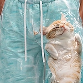 お買い得  オーシャンプリント-男性用 動物 猫 海洋 スイムショーツ ボードショーツ スイミングトランクス ミディアムウエスト ストリートファッション ハワイアン バケーション 祝日 ビーチウェア サイドポケット メッシュライニング 伸縮性のあるドローストリングウエスト デザイナー 衣類