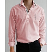 economico Camicie Popover da Uomo-Per uomo Camicia Camicia popover Camicia estiva Maglietta informale Camicia da spiaggia Bianco Rosa Manica lunga A quadri Croce Bavero Da mare Hawaiano Collage Abbigliamento Di tendenza Informale