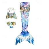 billiga Mermaid Baddräkt-Barn Flickor Badkläder för sjöjungfrun Baddräkt Helgdag Strand Vågar Semester Tropisk Baddräkter 4 år + Sommar Ljusrosa Gul