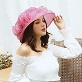levne Party klobouky-organza church fascinator svatební čajový dýchánek derby klobouky pro ženy květina široká krempa sluneční klobouk