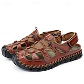 economico Sandali casual-Per uomo Sandali Scarpe fatte a mano Pelle crosta Traspirante Comodo Antiscivolo Con lacci intrecciali Giallo-marrone Nero Marrone