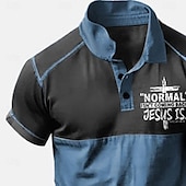cheap Men&#039;s Fun Text Polo-Men&#039;s Jesus Christian Polo Shirts Golf Shirt Short Sleeve Polo Shirts Collared Shirts Vintage Casual Vacation Wear Festival Wear Party Outfits Buttons 3D Print Navy Blue Blue Brown