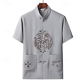 economico camicia da uomo con bottoni-Per uomo Camicia Camicia Estiva Camicia casual Camicia da Spiaggia Camicia con Bottoni Rosso Blu marino Verde Grigio chiaro Grigio scuro Manica Corta Drago Collo alla coreana Vacanza Camicia hawaiana