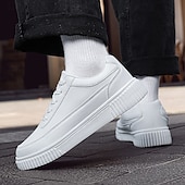 economico Casuale-sneakers da uomo in similpelle nera con suola ammortizzata, comodo design con lacci per un uso casual e quotidiano
