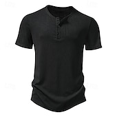economico Maglietta casual Henley-Per uomo Maglia Henley Maglietta Top a Maglia a Coste Canotta Muscolare Manica Corta Tinta unica Semplice Maglieria Casual Bottoni Striscia di fossa Henley Vacanza Casuale Quotidiano Estate Primavera