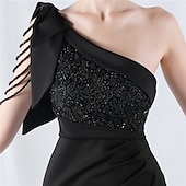 preiswerte BLAU-Meerjungfrau  Trompete Abendkleid Elegantes Kleid Formelles Abendparty Bodenlang Ärmellos Ein Schulter Spitze mit Schleife(n) Perlen Schlitz
