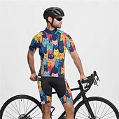 cheap Men's Clothing Sets-Men's Cycling Jersey with Shorts Short Sleeve Mountain Bike MTB Road Bike Cycling Summer Spring Autumn / Fall Navy Blue Royal Blue Blue Cat Bike Front Zipper Sweat wicking Comfortable Breathable