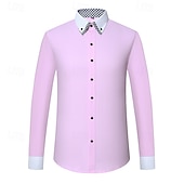 billiga Button Down-skjortor för män-Herr Skjorta Knapp upp skjorta Slät Bröllop Fest Vit Rosa Blå Ljuslila Långärmad Kavajslag Vår Höst Kläder Ficka