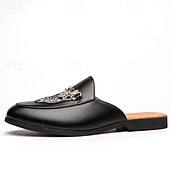 preiswerte Halbformell-Schwarze Slipper für Herren mit geprägtem Logo und goldenem Akzent, lässige flache Schuhe für den Alltag und das Büro