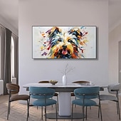 cheap Animal Paintings-Handmade Oil Painting Canvas Wall Art Decoration Modern Abstract Cute Animal Puppy for Living Room Home Decor Rolled Frameless Unstretched Painting