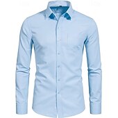  Camisa Casual Clássica Masculina Trajes de Recepção Ajuste Padrão Manga Longa Lapela Cor Sólida Poliéster Preto Azul Céu Cinza 2025