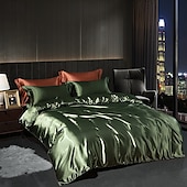 cheap Duvet Cover Sets-4 Pieces Satin Silk Bedding Set with Fitted Sheets Duvet Cover Sets Summer Solid Color Comforters Covers with 2 Pillowcases