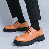 baratos Formal-sapatos brogue masculinos marrons com sola grossa, tênis casuais de couro sintético com cadarço e detalhes texturizados, perfeitos para uso diário e ao ar livre