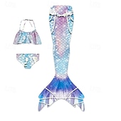billiga Mermaid Baddräkt-Barn Flickor Badkläder för sjöjungfrun Baddräkt Helgdag Strand Vågar Semester Tropisk Baddräkter 4 år + Sommar Ljusrosa Gul