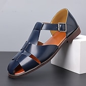 ieftine sandală de rochie-Sandale pentru bărbați din piele artificială maro, cu vârf deschis, cu curea cu cataramă reglabilă, stil casual pentru purtarea de zi cu zi