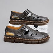 cheap Casual Sandals-Men's Brown Faux Leather Fisherman Sandals with Velcro Strap, Breathable Design and Comfortable Sole for Summer, Outdoor Activities and Beach Wear