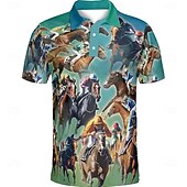 halpa Miesten printtipoolopaita-Kentucky Derby Miesten Kilparatsastus Polo Lyhythihainen Poolopaidat Kauluspaidat Business Casual ulko- Arki-asut Festivaalin asu 3D-tulostus Kesä Kevät Syksy Musta Apila Harmaa