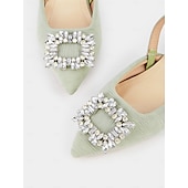 economico Ballerine da donna-tacchi alti in raso verde con fibbia in cristallo – scarpe casual eleganti per donna, perfette per eventi diurni, feste o cocktail