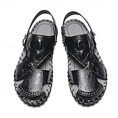 cheap Casual Sandals-Men&#039;s Brown Leather Sandals with Adjustable Strap and Stylish Stitching – Comfortable and Durable for Casual Outings, Beach and Everyday Wear