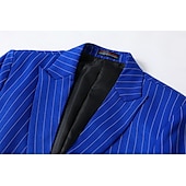 abordables Blazers Clásicos para Hombres-Hombre chaqueta Negocio Fiesta de Cóctel Fiesta de Boda Moda Casual Primavera &amp; Otoño Poliéster Rayas Botón Bolsillo Cómodo Botonadura Simple Chaqueta de sport Negro Blanco Amarillo Azul Piscina