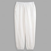billige Klassisk-Herre Linbukser Bukser Sommerbukser Strandbukser Uformelle bukser Lomme Elastisk midje Helfarge Komfort Pustende Full lengde utendørs Hjem Daglig Ferie Klassisk Stil Lys khaki + svart Lys khaki