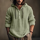 economico Camicie da uomo-Per uomo Camicia camicia di lino Camicia in calicò Camicia con cappuccio Liscio Informale Giornaliero Bianco Blu Marrone Verde Manica lunga Con cappuccio Primavera estate Abbigliamento