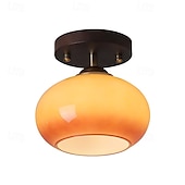 levne Globusový design-moderní retro kulatá oválná kupole dřevěná základna sklo 1-světelné polozapuštěné stropní svítidlo pro obývací pokoj 110-240v