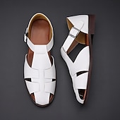 ieftine sandală de rochie-Sandale pentru bărbați din piele artificială maro, cu vârf deschis, cu curea cu cataramă reglabilă, stil casual pentru purtarea de zi cu zi