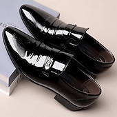 preiswerte Halbformell-Herrenschuhe aus Lackleder – klassische Slipper mit Metallschnalle für Business, formelle Anlässe und Hochzeitskleidung