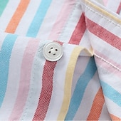 お買い得  メンズボタンダウンシャツ-男性用 シャツ ドレスシャツ ボタンアップシャツ 縞柄 結婚式 パーティー ブルー グリーン ライトスカイブルー 半袖 ラペル 夏 春 衣類 ポケット