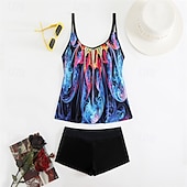 billiga One Pieces &amp; Tankinis-Dam Tankini Tvådelad baddräkt Brottarrygg Badkläder Badkläder Gul Blå Andningsfunktion Snabb tork Lättvikt Ärmlös - Simmning Surfing Strand Sommar Vår