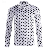 economico camicia da uomo con bottoni-Per uomo Camicia Camicia Estiva Camicia casual Camicia da Spiaggia Camicia con Bottoni Nero Bianco Rosa Rosso Manica Lunga A Pois Bavero Vacanza Ferie Bottonato Abbigliamento Poliestere Moda Casual
