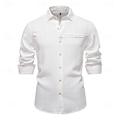 cheap Men&#039;s Elite Shirts-Men&#039;s Shirt White Navy Blue khaki Long Sleeve Solid Color Standing Collar Outdoor Causal Ruched Clothing Apparel Daily Casual Daily Leisure