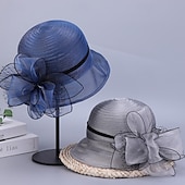 levne Party klobouky-Klobouky Organza Kbelík Čajový dýchánek Dostih koktejl Elegantní Vinobraní Roztomilý S Květiny Přílba Pokrývky Hlavy