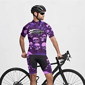 お買い得  メンズジャージ-男性用 サイクリングジャージー スカル 半袖 バイク Tシャツ ジャージー 3つのリアポケット付き マウンテンサイクリング 速乾性 人間工学デザイン ウィッキング 高通気性 スポーツ バイオレット ブラック 濃い紫色 衣類
