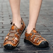 economico Sandali casual-Per uomo Sandali Scarpe fatte a mano Pelle crosta Traspirante Comodo Antiscivolo Con lacci intrecciali Giallo-marrone Nero Marrone