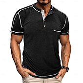 tanie Casualowa koszulka Henley-Męskie Koszulka z guzikami Koszula Henley Koszulka z krótkim rękawkiem Koszulka Krótki rękaw Henley Lato Jednolity/zwykły kolor Moda Designerskie Moda Urlop Ulica Wyjściowe Czarny Niebieski