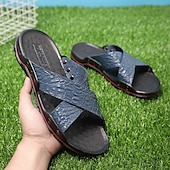 preiswerte Lässige Sandalen-Schwarze Herrensandalen mit Kreuzriemen, Krokoprägung und bequemer Gummisohle – lässiges Outdoor-Schuhwerk für Sommer, Strand und Alltag