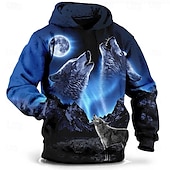 economico felpe 3d da uomo-Per uomo Lupo Stampa 3D Felpa con Cappuccio Felpa con cappuccio Felpe con cappuccio Manica Lunga Felpa con cappuccio Con Cappuccio Moda Vacanza Lavoro Abbigliamento quotidiano Grigio verde Bianco e