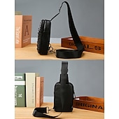 tanie Torby męskie-czarna skórzana torba typu crossbody z wytłoczonym wzorem skóry krokodyla dla mężczyzn – kompaktowa torba typu sling z regulowanym paskiem do codziennego użytku
