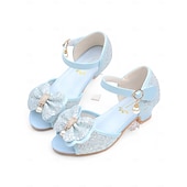 economico Ragazza dei fiori-sandali da bambina con fiocco glitterato viola e accenti di perle, cinturino regolabile, perfetti per matrimoni, compleanni e occasioni speciali