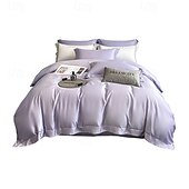 economico Set copripiumino-Set di Biancheria da Letto in Cotone Egiziano Bianco Solido Luxury Soft Brushed con Bordo Scolpito Completo Copripiumino Copripiumino per Regine e King Size con Federe