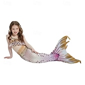 billiga Mermaid Baddräkt-Barn Flickor Badkläder för sjöjungfrun Baddräkt Helgdag Strand Vågar Semester Tropisk Baddräkter 4 år + Sommar Gul Rodnande Rosa