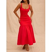 cheap Dresses-Retro Vintage 1950s 1960s Midi Dress Bodycorn Solid Color Women&#039;s Masquerade Wedding Vacation Tea Party Adults&#039; Dress