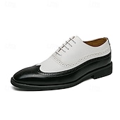 cheap Formal-Men&#039;s Classic Wingtip Brogue Oxford Shoes – Two-Tone Formal Dress Shoes with Perforated Detailing for Business and Wedding Attire