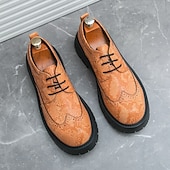 baratos Formal-sapatos brogue masculinos marrons com sola grossa, tênis casuais de couro sintético com cadarço e detalhes texturizados, perfeitos para uso diário e ao ar livre