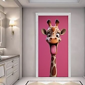 tanie Okładki drzwi-Zabawne Zwierzęta Dekoracje Drzwi Pokrycia Drzwi Giraffe Gobelin Zasłona Drzwi Dekoracja Tło Wewnątrz/Zewnątrz Baner Drzwi dla Domku Wiejskiego