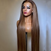 abordables Perruques à dentelle frontale-Perruque Cheveux vierges non transformés Fermeture 5x5 13x4 devant en dentelle Cheveux Brésiliens Droit Multicolore Partie libre Femme Densité 130% 150% avec des cheveux de bébé Mèches Colorées